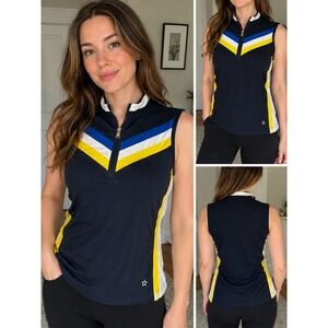 Lohla Sport Womens Navy Blue Sleeveless Golf Top Quarter Zip Chevron Size M/L